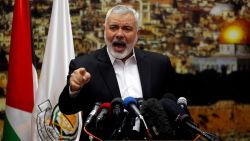 Hamas Chief Ismail Haniyeh gestures as he delivers a speech over U.S. President Donald Trump's decision to recognize Jerusalem as the capital of Israel, in Gaza City December 7, 2017.