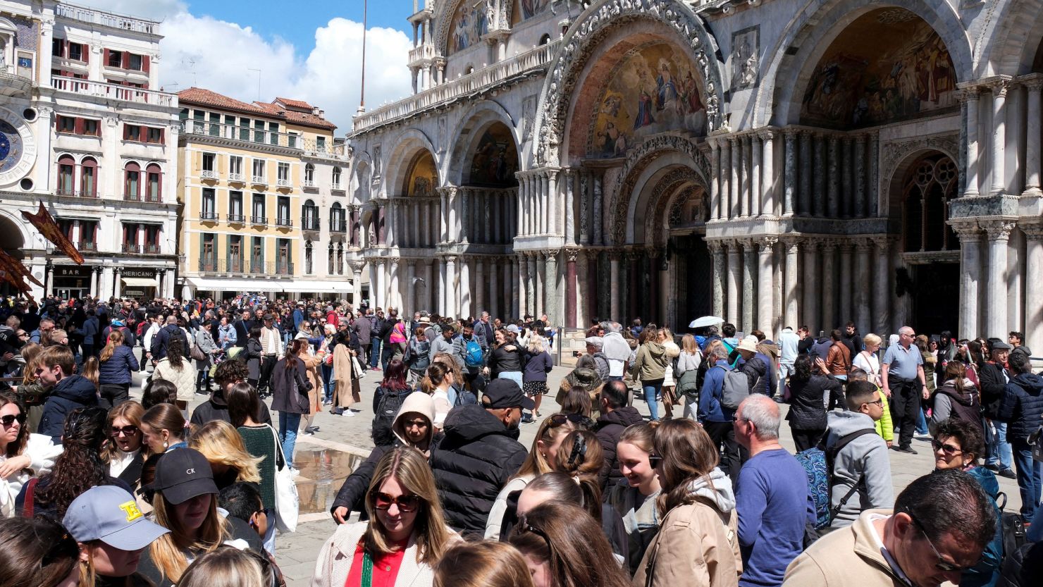 Tourists in St. Mark's Square, Venice, on April 25, 2024