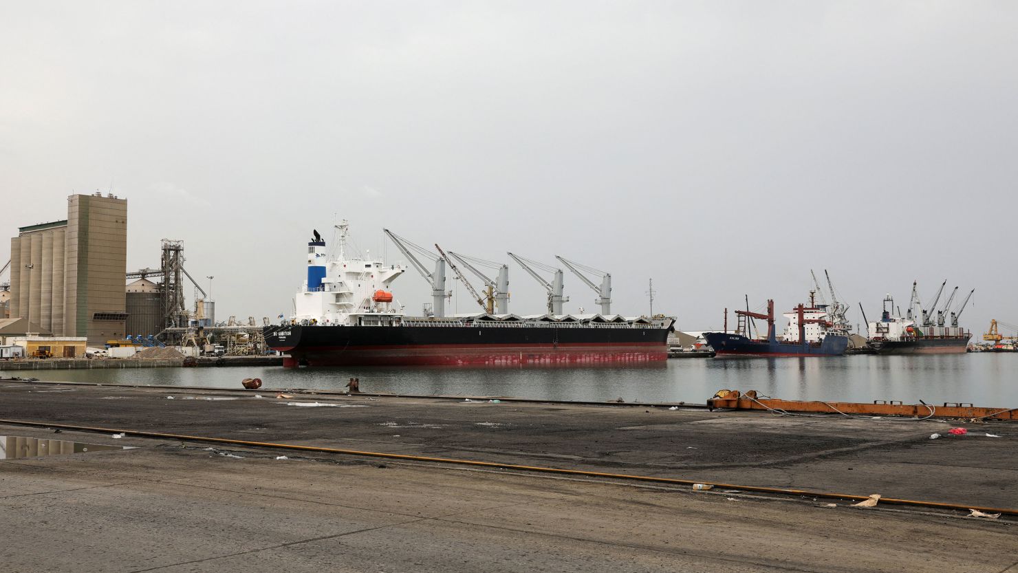 Ships docked at the Red Sea port of Hodeidah, Yemen, on July 31, 2024.
