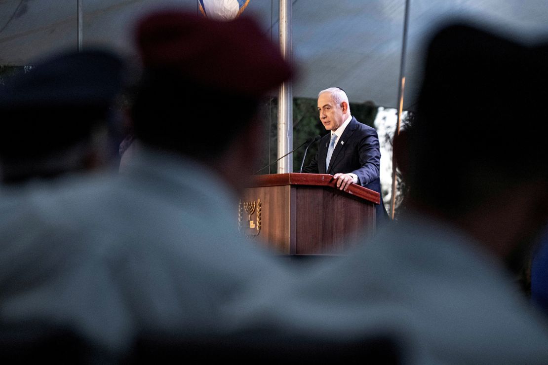 Netanyahu speaks at Mount Herzl military cemetery in Jerusalem, in August.