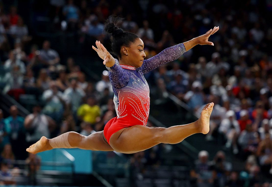 Gymnast Simone Biles won a silver medal for her floor exercise during the Paris Olympics.