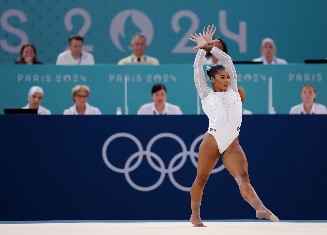 Chiles competes in the women's floor exercise final at the Paris 2024 Olympics.