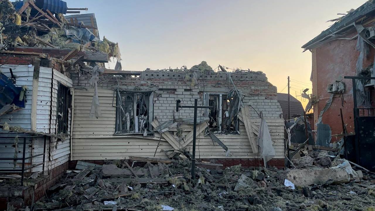 A view shows a damaged house following what local authorities called a Ukrainian military strike, in the course of the Russia-Ukraine conflict in the town of Sudzha in the Kursk Region, Russia, in this handout image released August 6, 2024. Acting Governor of Kursk Region Alexei Smirnov via Telegram/Handout via REUTERS ATTENTION EDITORS - THIS IMAGE HAS BEEN SUPPLIED BY A THIRD PARTY. NO RESALES. NO ARCHIVES. MANDATORY CREDIT.