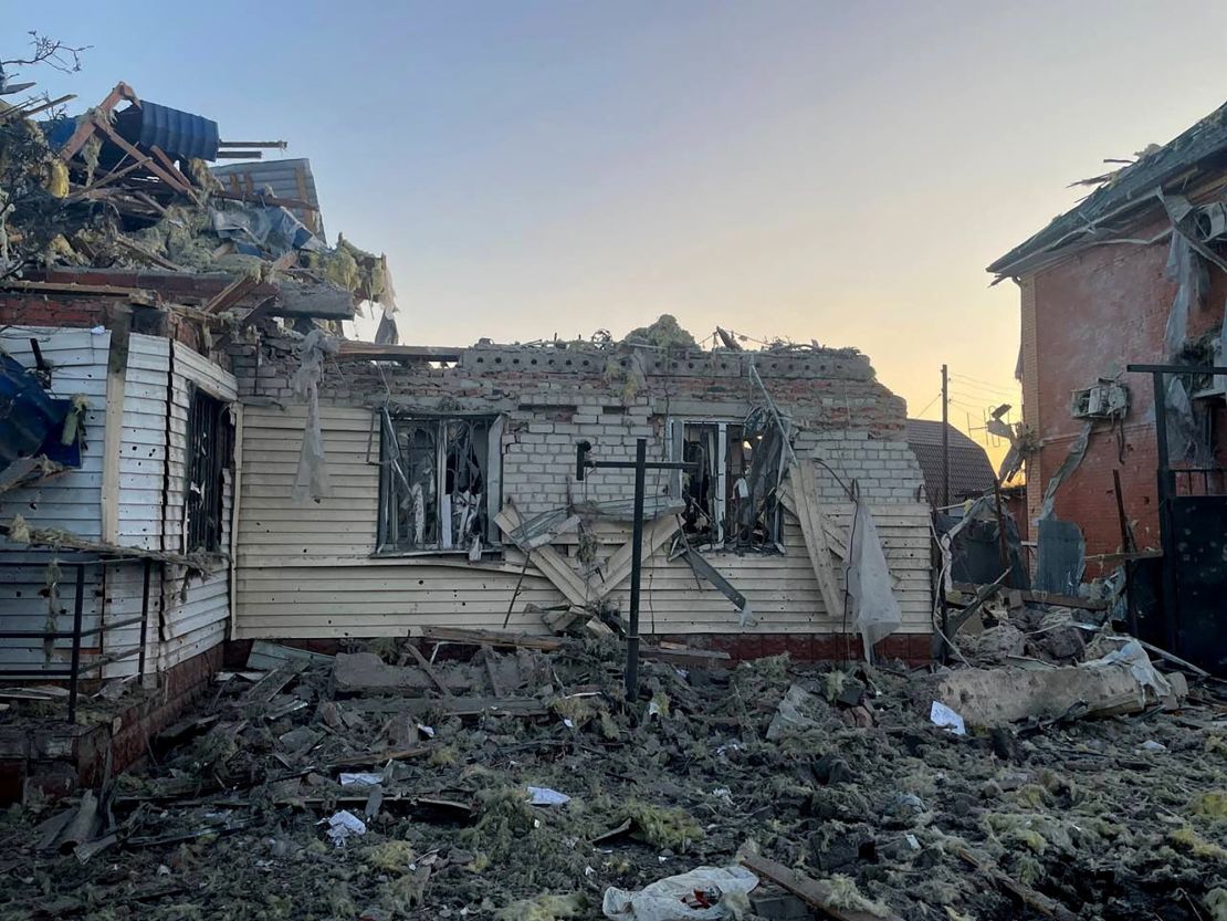 This handout photo from Russian authorities shows a damaged house in the town of Sudzha in Russia.