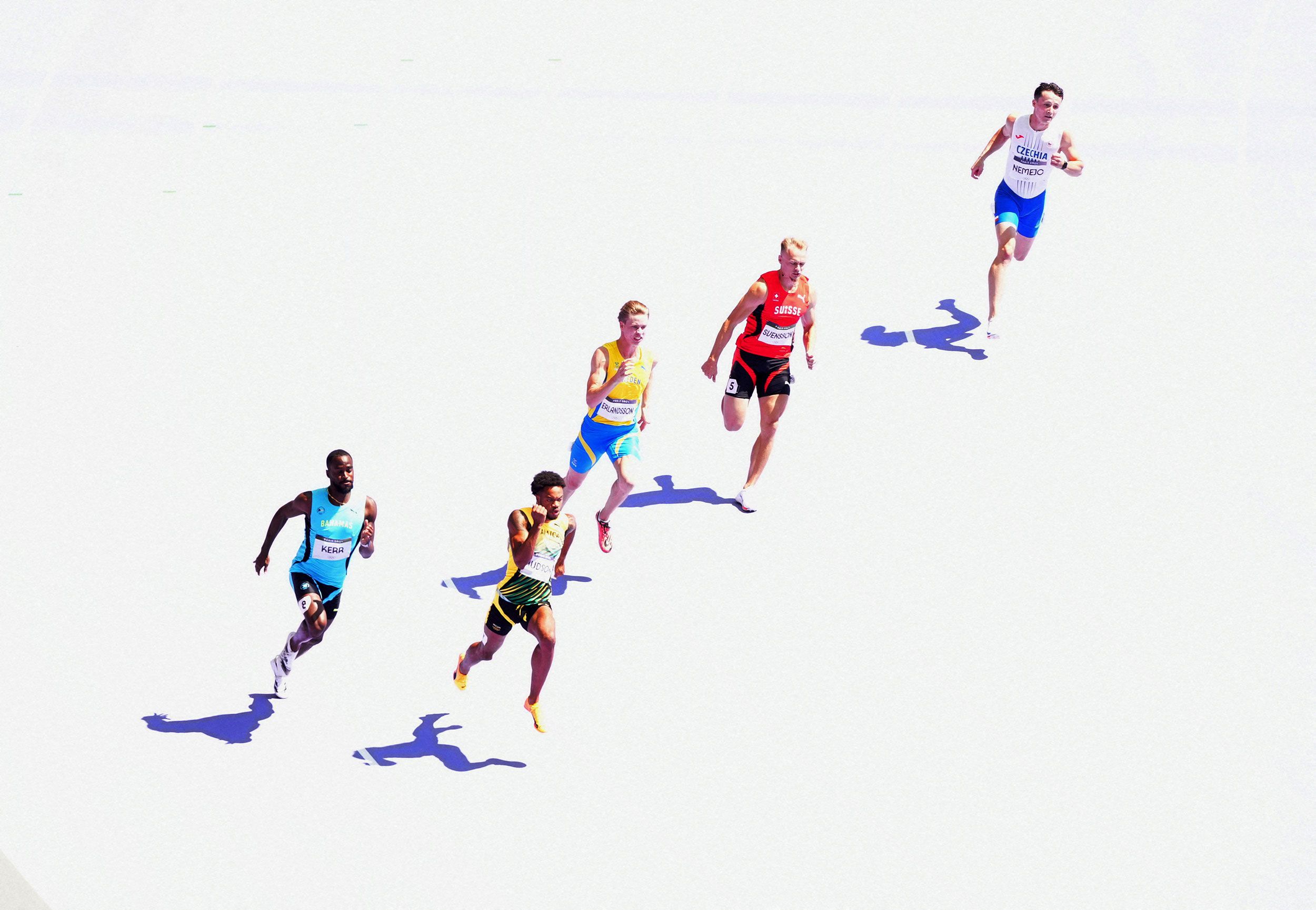 Athletes compete in a 200-meter repechage race on August 6.