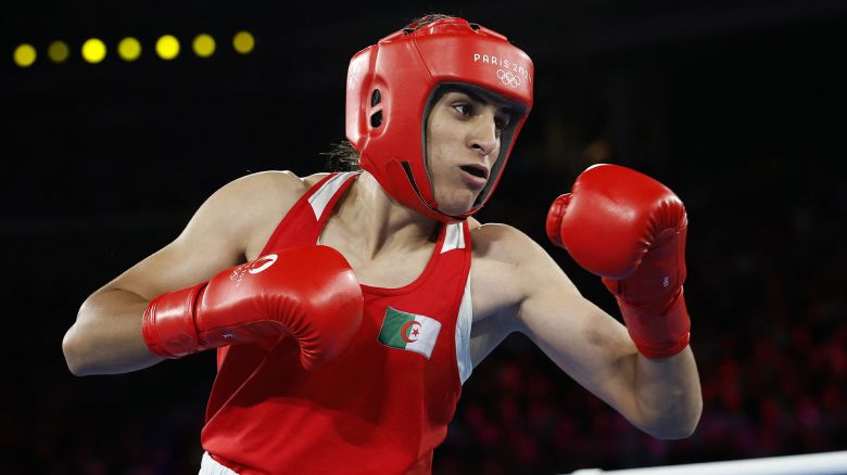 Paris 2024 Olympics - Boxing - Women's 66kg - Final - Roland-Garros Stadium, Paris, France - August 09, 2024. Imane Khelif of Algeria in action against Liu Yang of China. REUTERS/Peter Cziborra