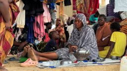 Families displaced by RSF advances in Sudan's El Gezira and Sennar states shelter at the Omar ibn al-Khattab displacement site, Kassala state, Sudan, on July 10, 2024