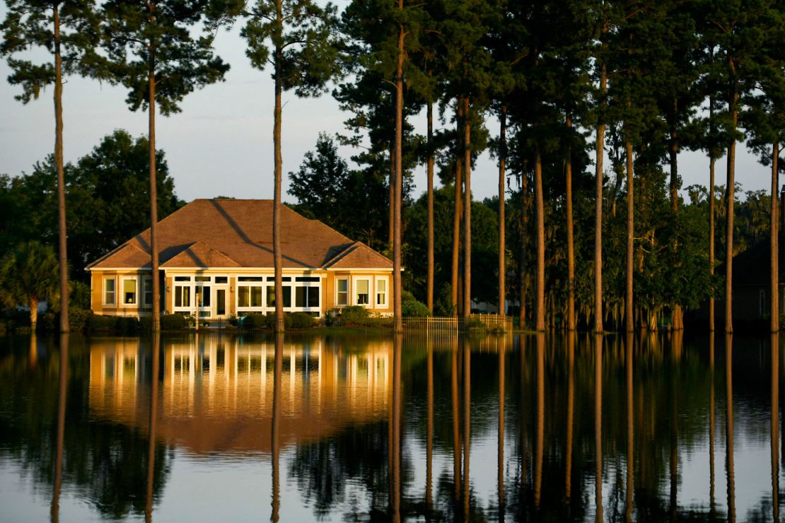 Debby's floodwaters fill a neighborhood in Bluffton, South Carolina, on August 9, 2024.