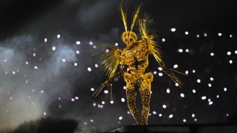 Aug 11, 2024; Saint-Denis, France;  The Golden Voyager performs during the closing ceremony for the Paris 2024 Olympic Summer Games at Stade de France. Mandatory Credit: Rob Schumacher-USA TODAY Sports