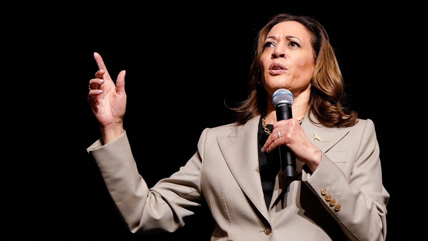 Vice President Kamala Harris speaks at an event in Prince George's County, Maryland, on August 15, 2024.