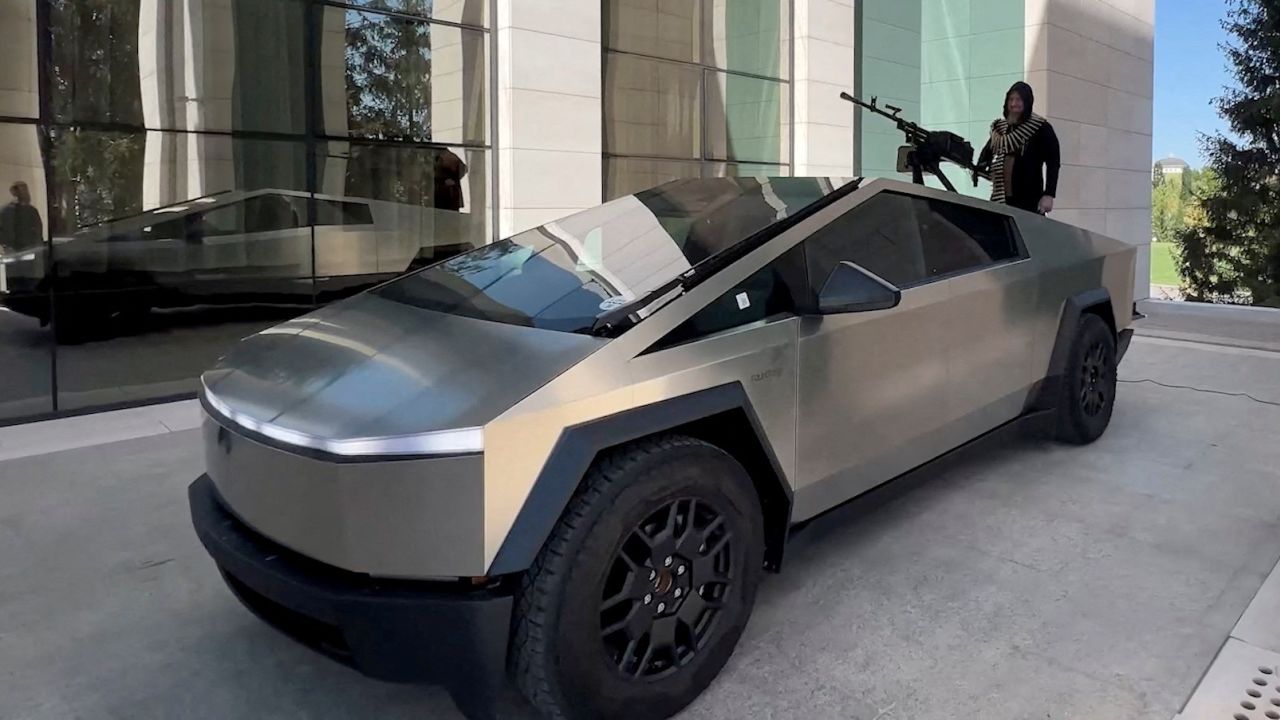 Leader of Russia's Chechnya region Ramzan Kadyrov is seen atop what is said to be a Tesla Cybertruck equipped with a machine gun, in Grozny, Russia, in this still image from video published August 17, 2024. Telegram channel of Ramzan Kadyrov/RKadyrov_95 via REUTERS ATTENTION EDITORS - THIS IMAGE HAS BEEN SUPPLIED BY A THIRD PARTY. NO RESALES. NO ARCHIVES. MANDATORY CREDIT.