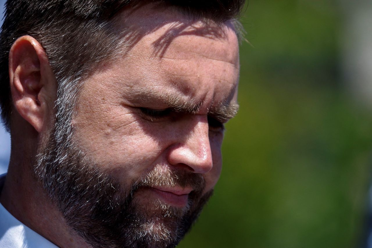 Republican vice presidential nominee, Sen. JD Vance pauses during an event at Kenosha City Courthouse in Kenosha, Wisconsin, on August 20, 2024.