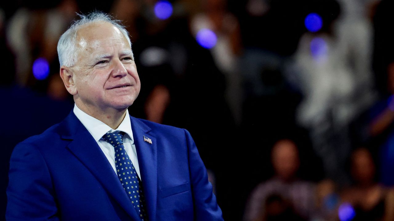 U.S. Democratic vice presidential nominee Minnesota Governor Tim Walz attend a campaign rally in Milwaukee, Wisconsin, U.S. August 20, 2024.