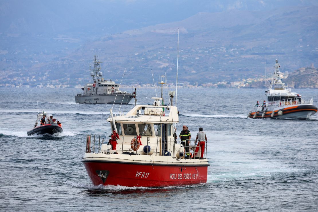 Rescue boats take part in the search operation off the coast of Porticello on Wednesday.