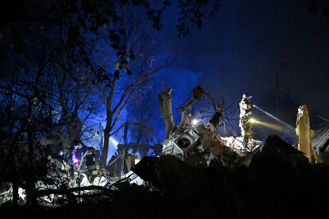 Ukrainian emergency services conduct a search and rescue operation among the rubble at the site where a hotel was hit by a missile in Kramatorsk, Donetsk region, on August 24, 2024.