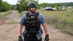 Reuters safety adviser Ryan Evans on assignment with a news reporting team in an undated photo taken in Ukraine.