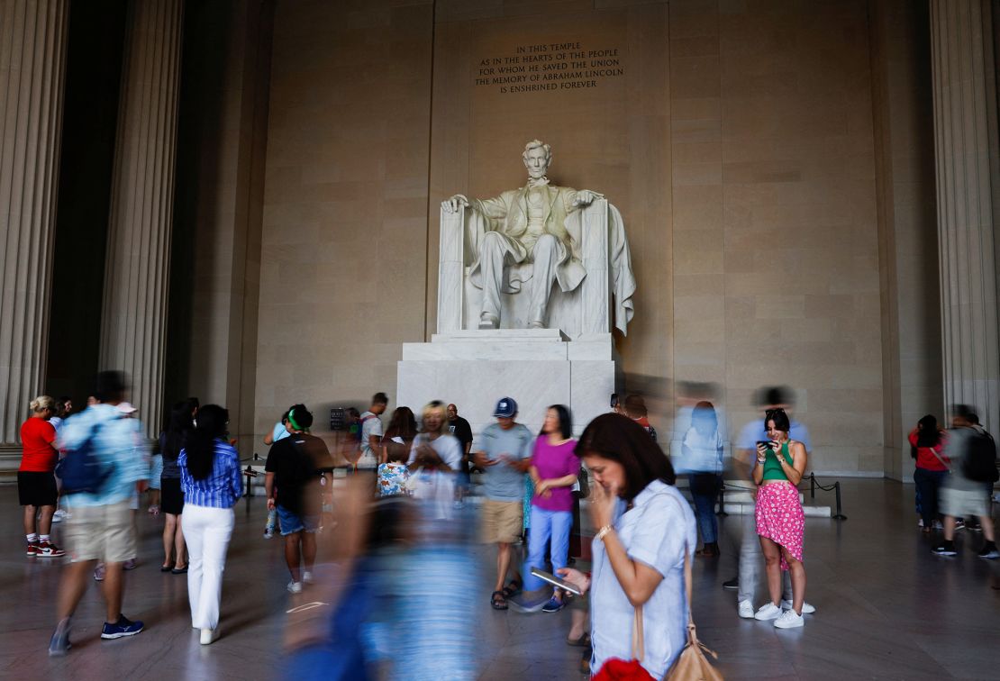 Tourists visit the Lincoln Memorial in Washington on August 24, 2024.