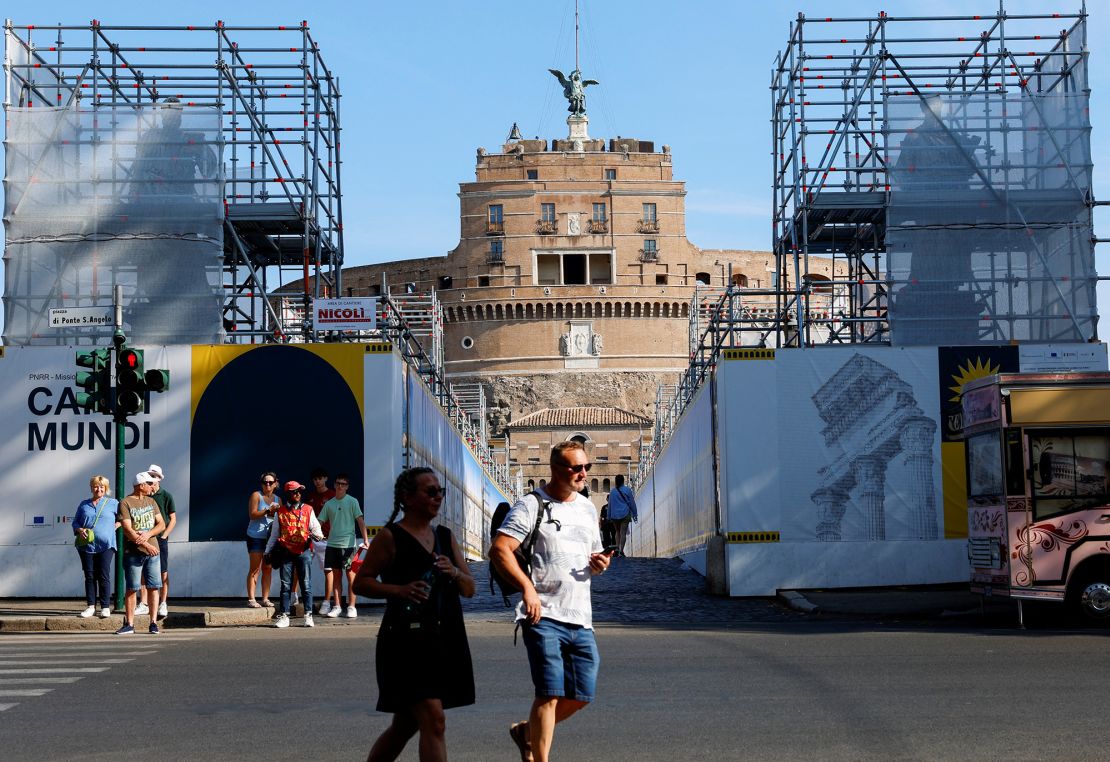 The ancient Ponte Sant'Angelo stone bridge is among many Rome landmarks being restored ahead of the 2025 jubilee.