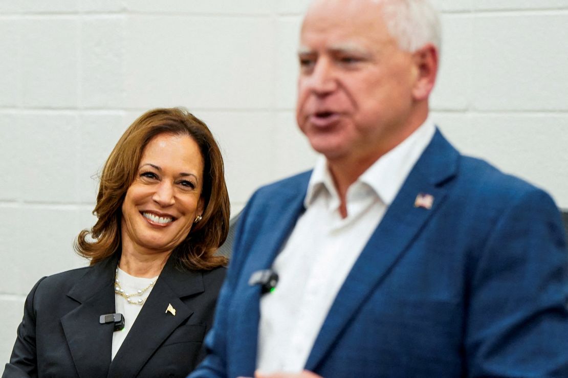 Kamala Harris and Tim Walz visit Liberty County High School in Hinesville, Georgia, on August 28, 2024.