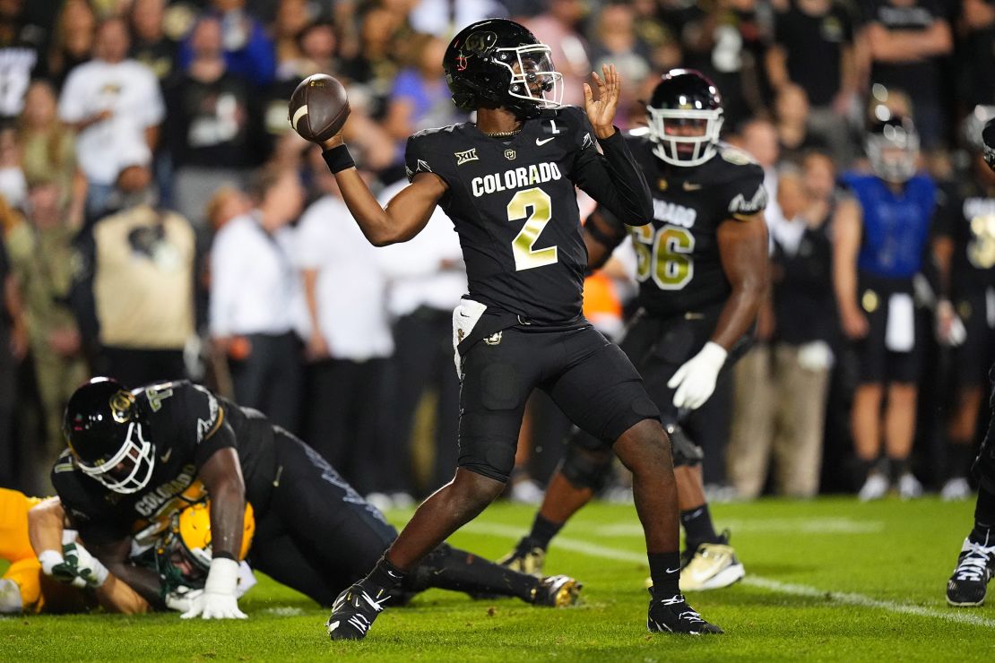 Shedeur Sanders passes the ball in the second half against the North Dakota State Bison.