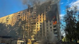 A general view shows an apartment building hit by Russian air strike, amid Russia's attack on Ukraine, in Kharkiv, Ukraine August 30, 2024. REUTERS/Vitalii Hnidyi