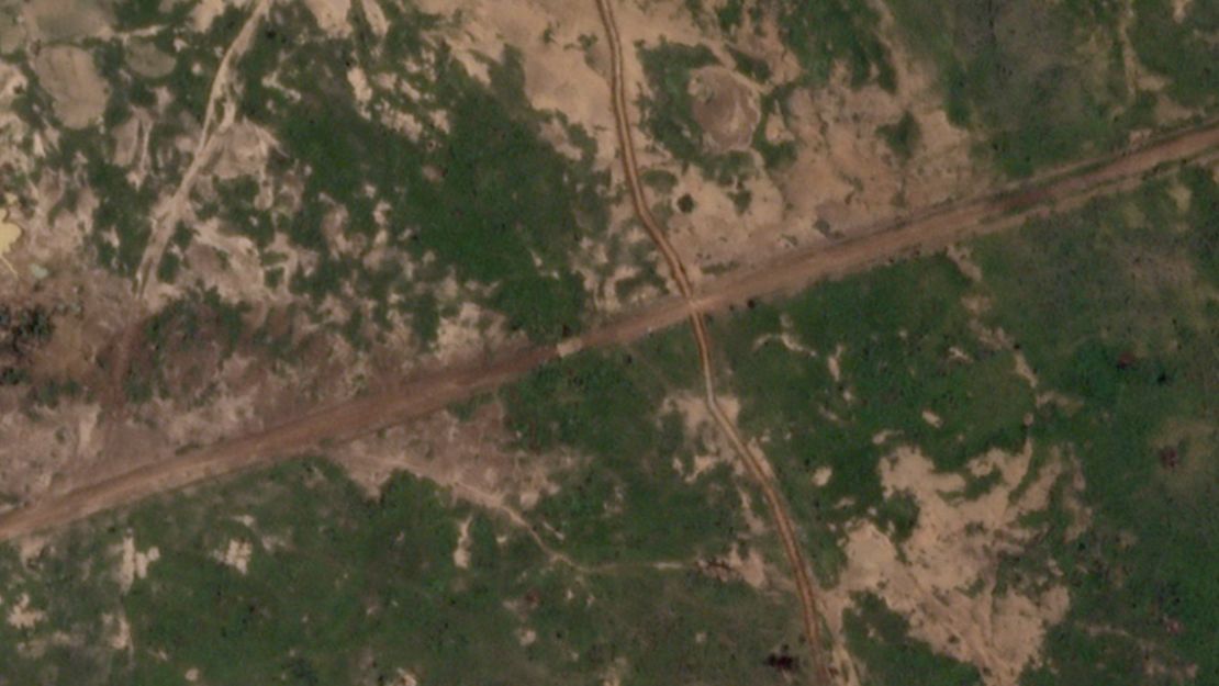 A satellite image from August 29, 2024, shows a newly-built trench near Barsalogho, Burkina Faso, days after hundreds of people were killed by suspected jihadists there.