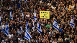 Protesters rally against the government and to show support for the hostages who were kidnapped during the deadly October 7 attack, amid the ongoing conflict in Gaza between Israel and Hamas, in Tel Aviv, Israel September 1, 2024.
