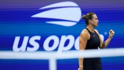 Tennis - U.S. Open - Flushing Meadows, New York, United States - September 3, 2024
Belarus' Aryna Sabalenka reacts during her quarter final match against China's Qinwen Zheng REUTERS/Andrew Kelly