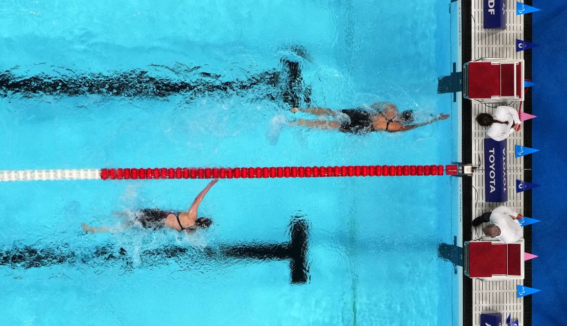 Aurélie Rivard of Canada and Ali Truwit of the United States compete at the Paralympics in Paris.