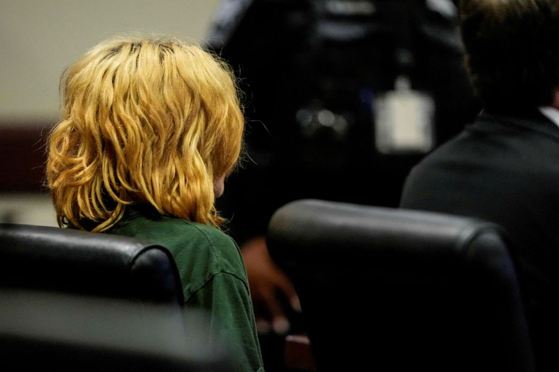 Colt Gray on September 6 sits in the Barrow County courthouse during his first appearance for the mass shooting at Apalachee High School, in Winder, Georgia.