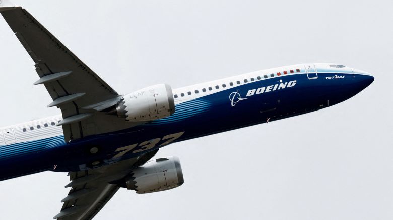 A Boeing 737 Max-10 performs a flying display at the Paris Airshow in June 2023.