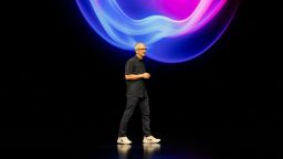 Apple CEO Tim Cook gives a presentation at the Steve Jobs Theater in Cupertino, California, on September 9, 2024.