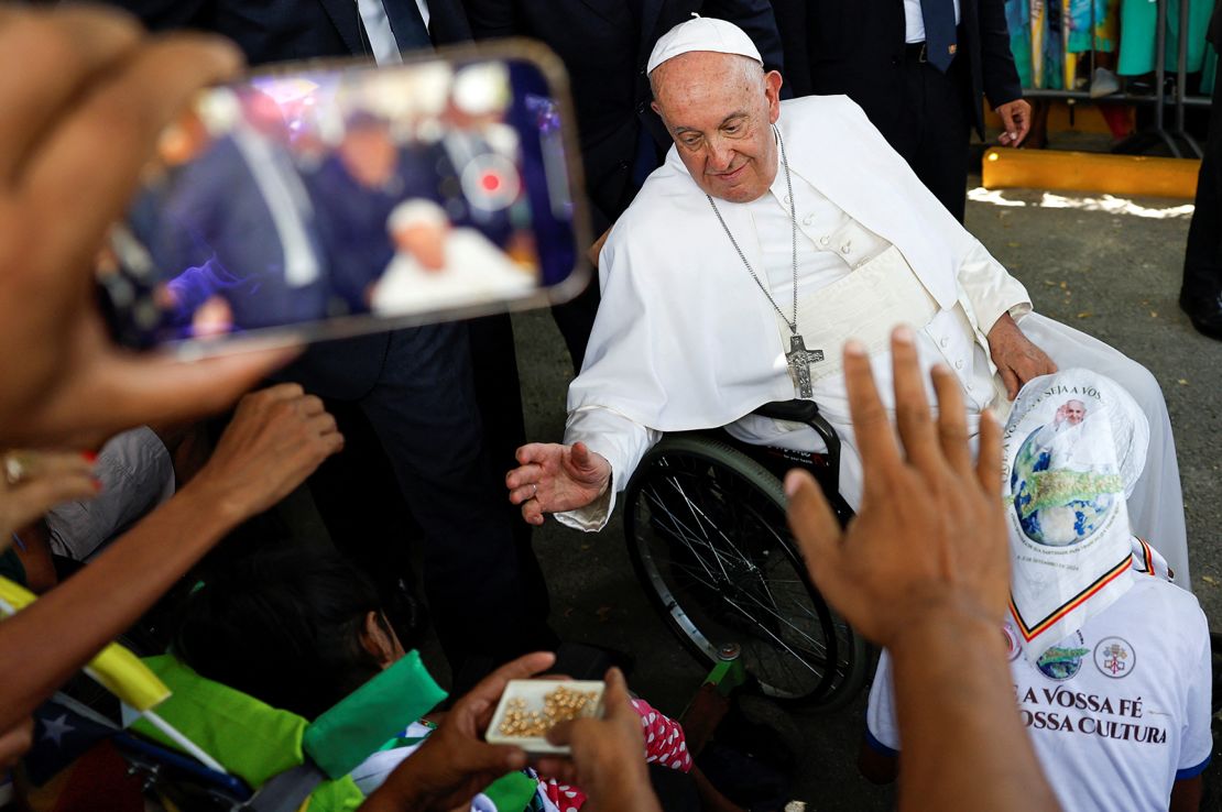 Pope Francis greets Catholic worshipers in Dili, East Timor, on September 10, 2024.