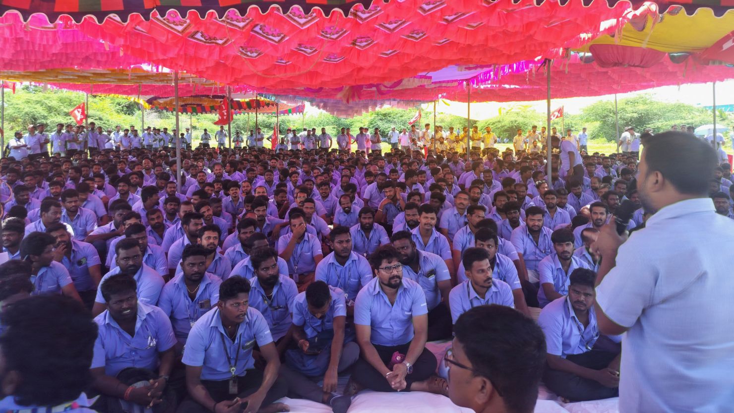 Workers at a Samsung facility launch a strike to demand higher wages at its Sriperumbudur plant near the city of Chennai, India on September 10, 2024.