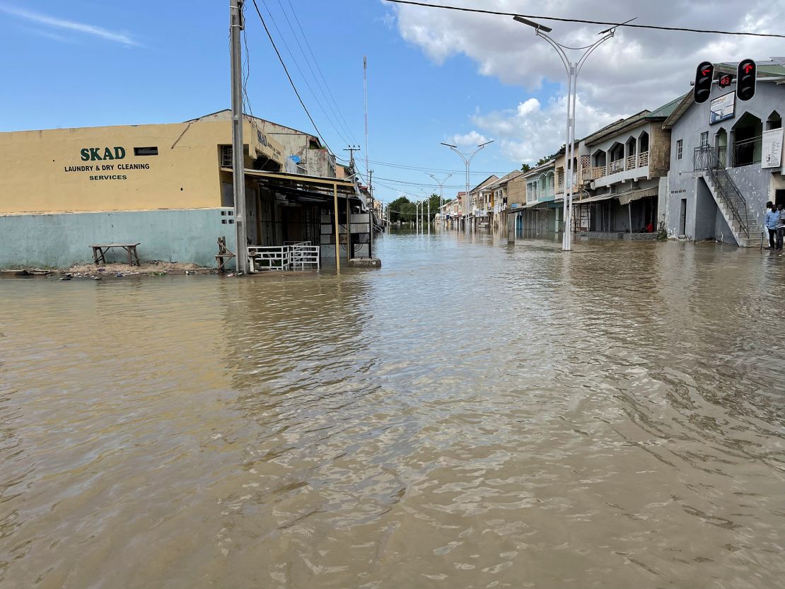 A flooded street in Maiduguri on September 10, 2024