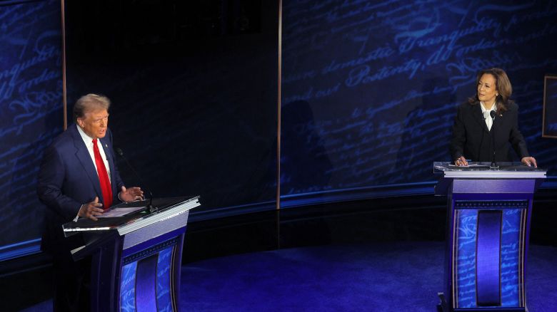 Former President Donald Trump and Vice President Kamala Harris attend a presidential debate hosted by ABC in Philadelphia on September 10.