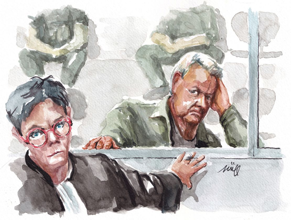 Dominique Pelicot can be seen in a courtroom sketch.