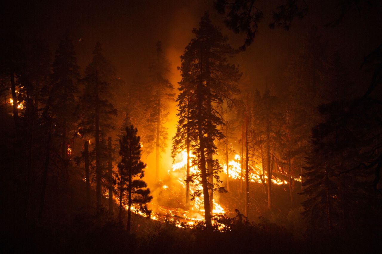 The Bridge Fire burns in Wrightwood, California, on September 11.