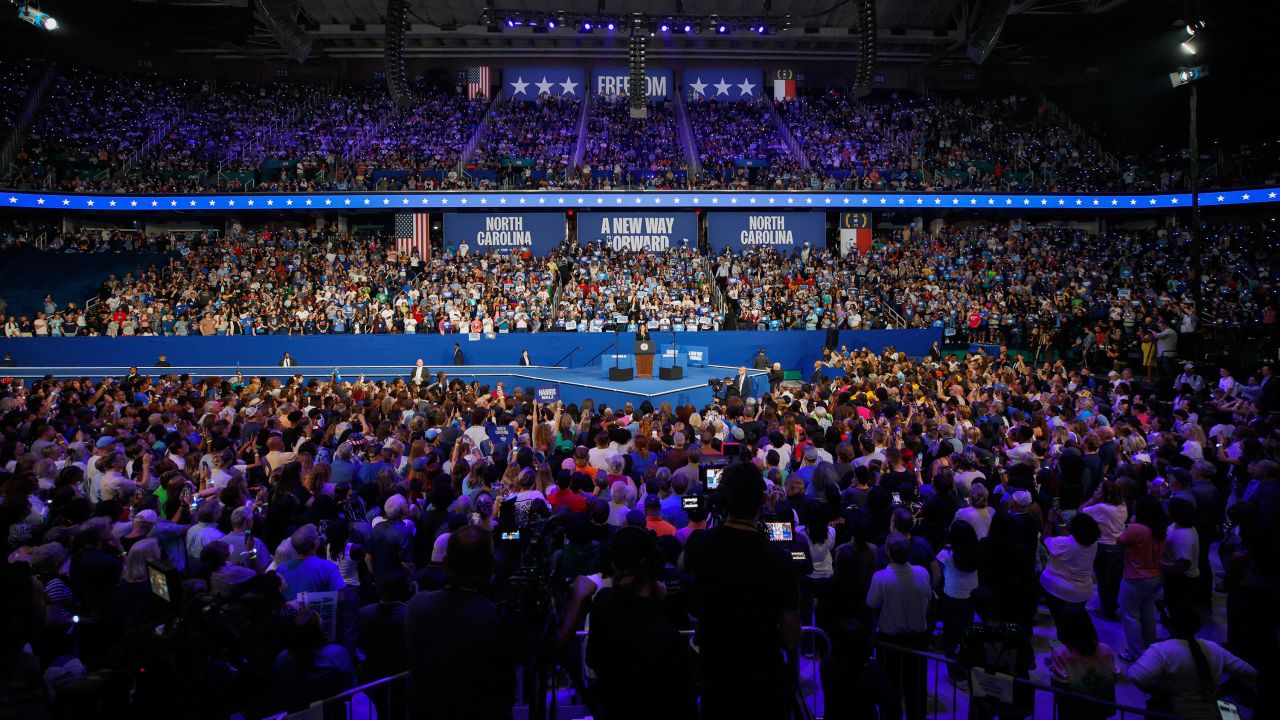 Democratic presidential nominee and U.S. Vice President Kamala Harris holds a campaign rally in Greensboro, North Carolina, U.S., September 12, 2024.