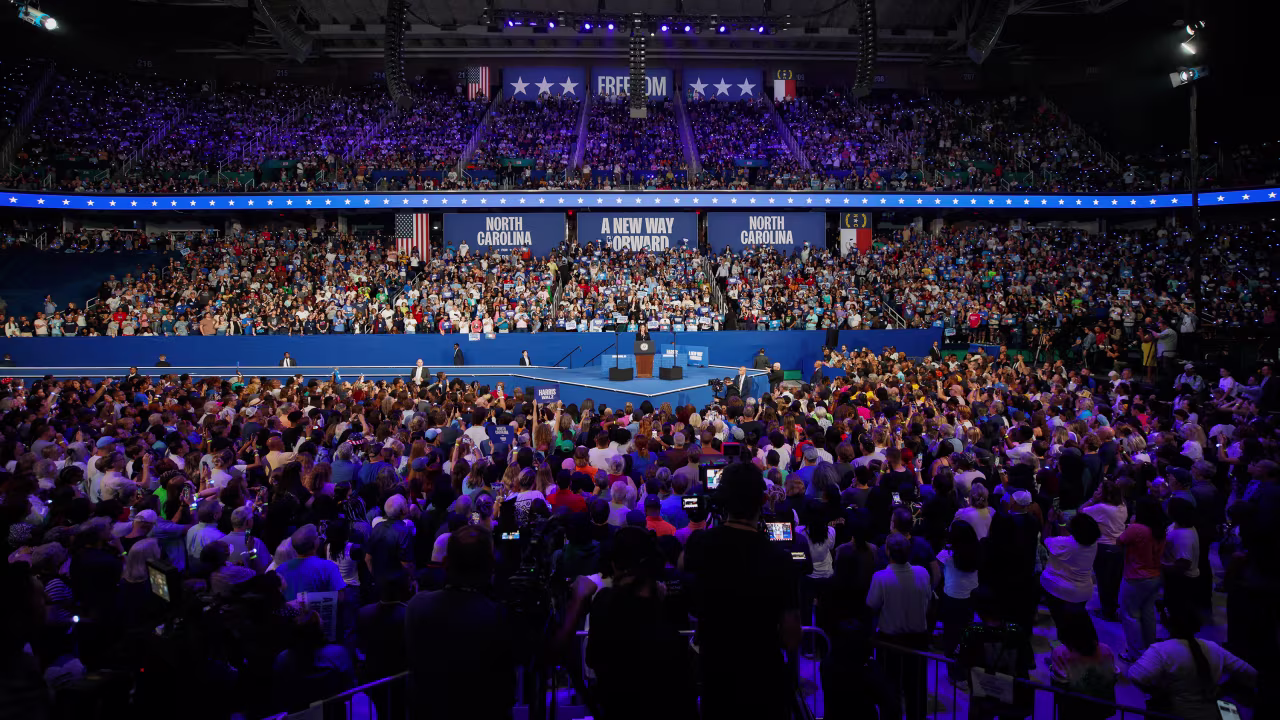 Vice President Kamala Harris holds a campaign rally in Greensboro, North Carolina, on September 12.
