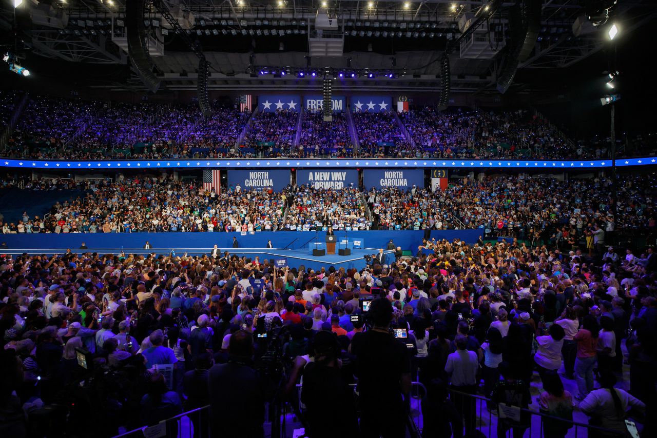 Vice President Kamala Harris holds a campaign rally in Greensboro, North Carolina, on September 12.