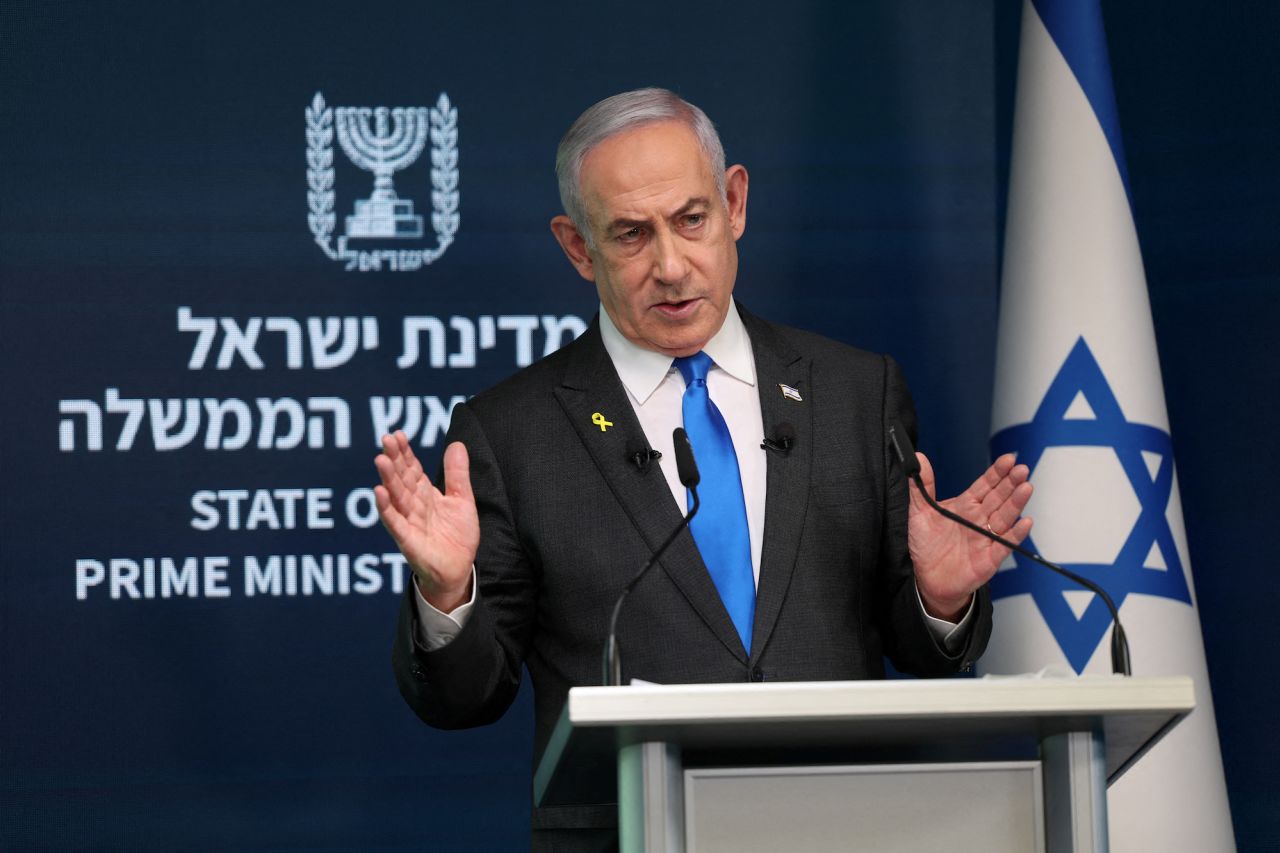 Israeli Prime Minister Benjamin Netanyahu speaks during a press conference in Jerusalem on September 4.