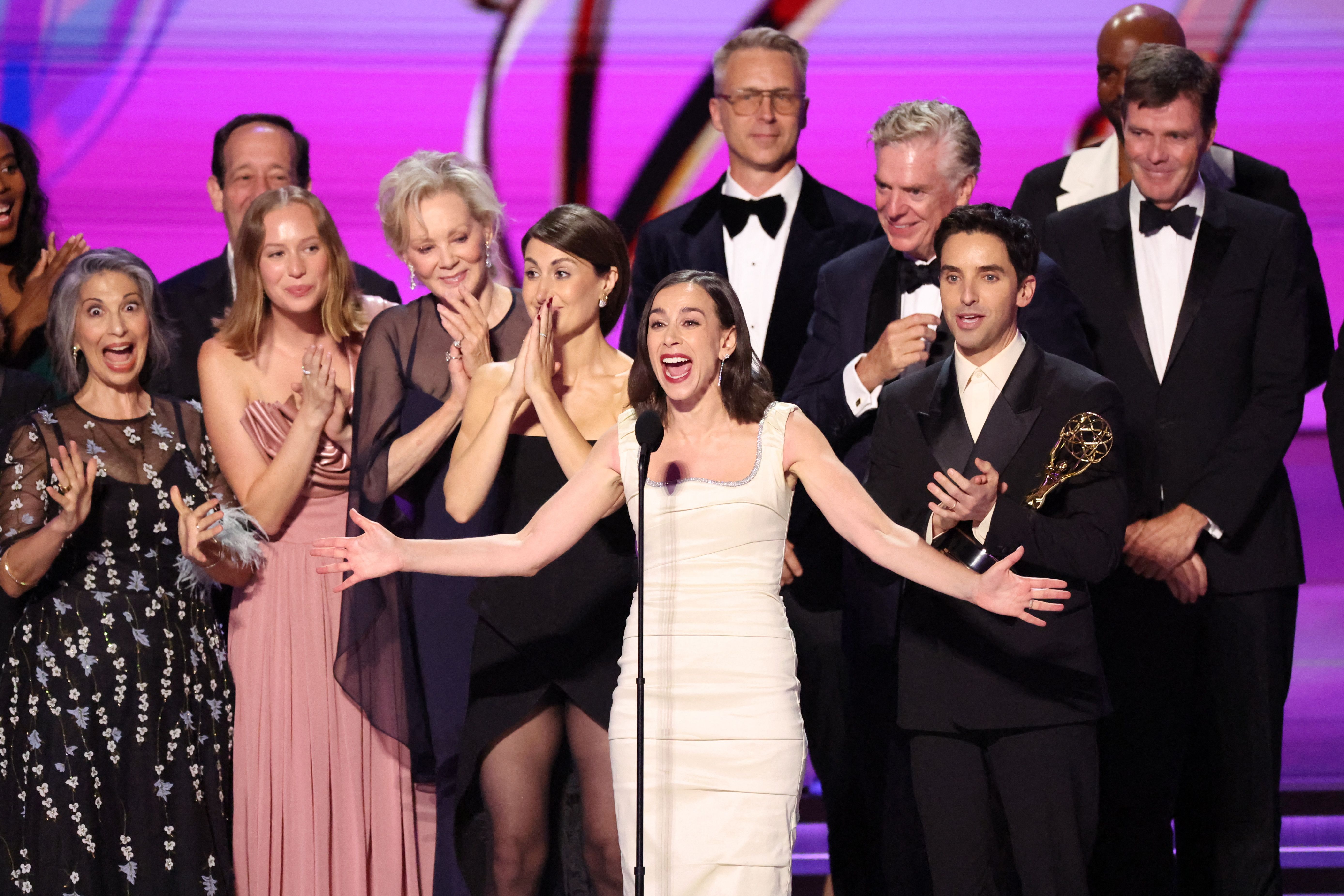 The cast and crew of 'Hacks' accept the Emmy for outstanding comedy series.