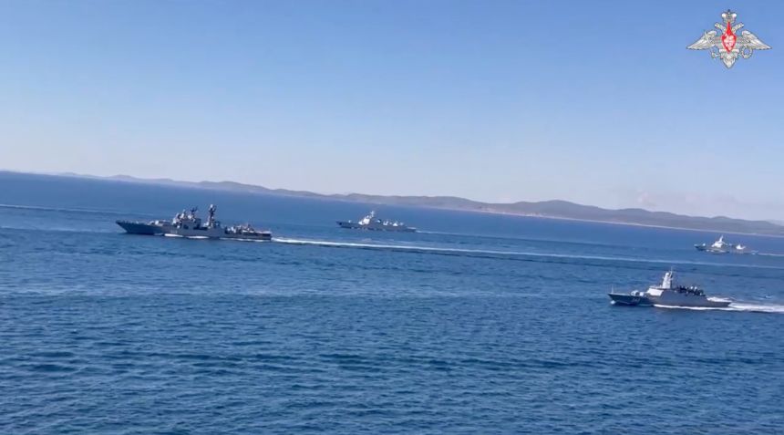 Warships of the Russian Navy and Chinese Navy take part in the joint strategic command and staff exercise "Ocean 2024" in the Sea of Japan, in this still image taken from video released September 16, 2024.