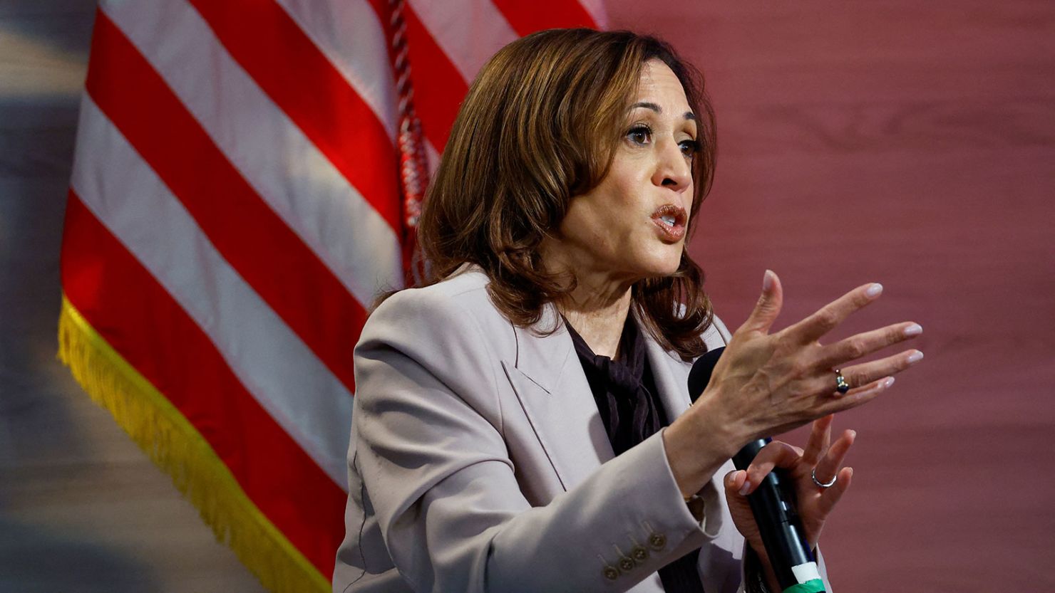 Vice President Kamala Harris addresses members of the National Association of Black Journalists (NABJ) in Philadelphia on September 17, 2024.