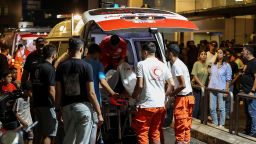 A person is carried on a stretcher outside American University of Beirut Medical Center (AUBMC) as people, including Hezbollah fighters and medics, were wounded and killed when the pagers they use to communicate exploded across Lebanon, according to a security source, in Beirut, Lebanon September 17, 2024. REUTERS/Mohamed Azakir 

