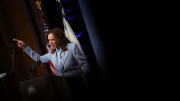 Vice President Kamala Harris gestures as she addresses the Congressional Hispanic Caucus Institute's leadership conference in Washington, DC, on September 18, 2024.