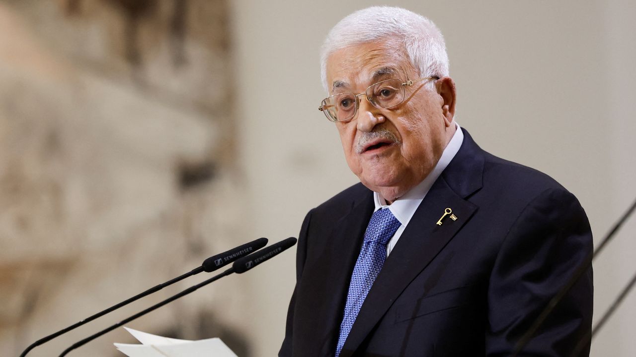 Palestinian President Mahmoud Abbas speaks during a press conference in Madrid on September 19.