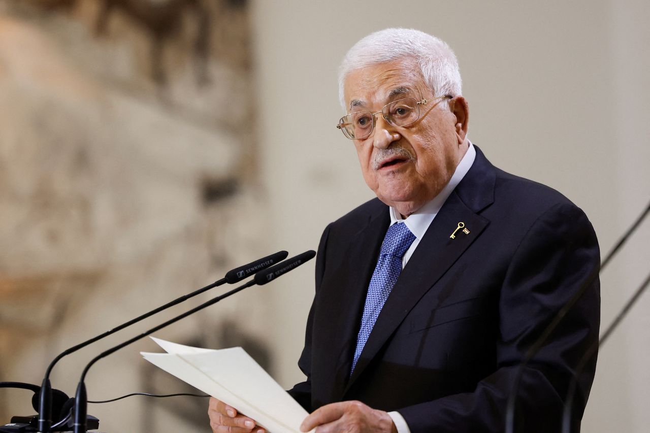 Palestinian President Mahmoud Abbas speaks during a press conference in Madrid on September 19.