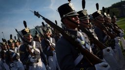 West Point cadets parade in front of former U.S. President Barack Obama ahead of Obama receiving the Thayer Award during a ceremony at the United States Military Academy in West Point, New York, U.S., September 19, 2024. REUTERS/Mike Segar     TPX IMAGES OF THE DAY     